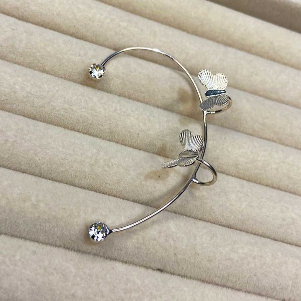 Ear Cuff Pontos de Luz e Borboletas - Orelha Esquerda - SEMIJOIA Prata