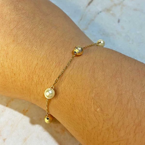 Pulseira Cartier com Pérola e Bolinha Diamantada - SEMIJOIA